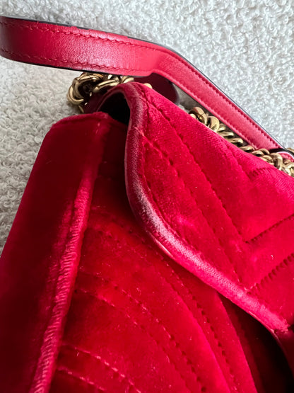 Gucci GG Mini Red Velvet Marmont Mini Shoulder Bag (RRP £1295)