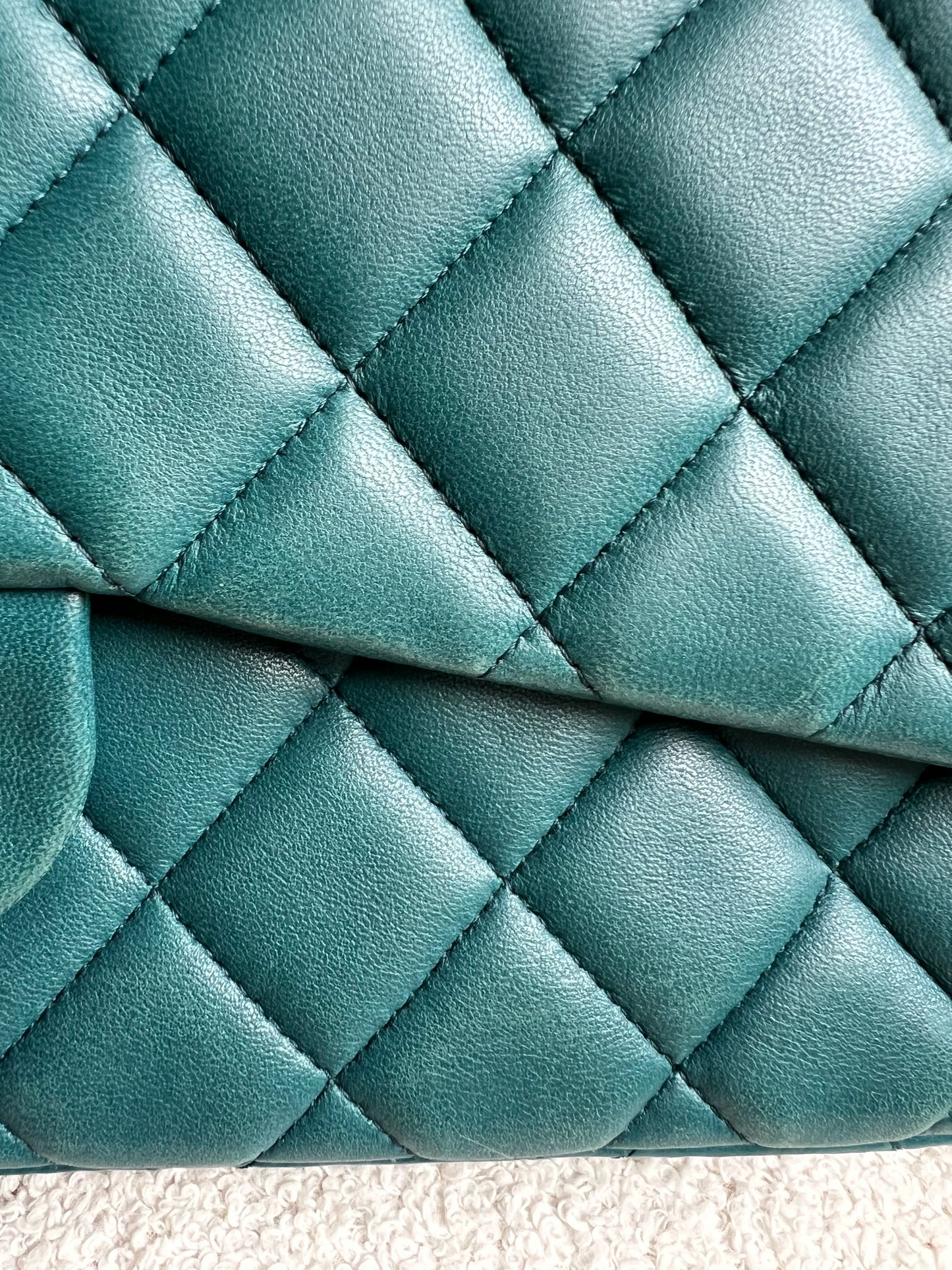 Chanel Maxi Single Flap in Teal Lambskin Silver Hardware