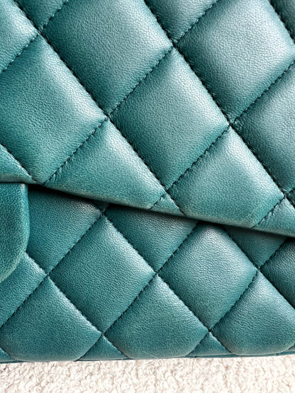 Chanel Maxi Single Flap in Teal Lambskin Silver Hardware