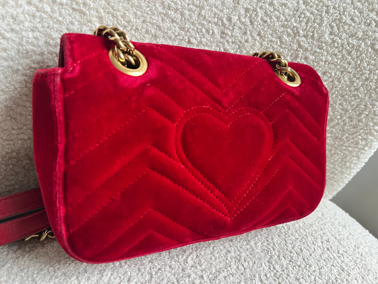 Gucci GG Mini Red Velvet Marmont Mini Shoulder Bag (RRP £1295)