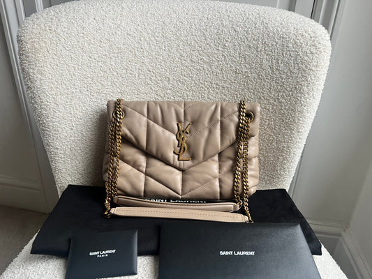 Yves Saint Laurent (YSL) Small Puffer in Beige Quilted Lambskin Gold Hardware (RRP £2,415)