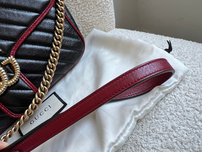 Gucci GG Black and Red Torchon Marmont Small Shoulder Bag