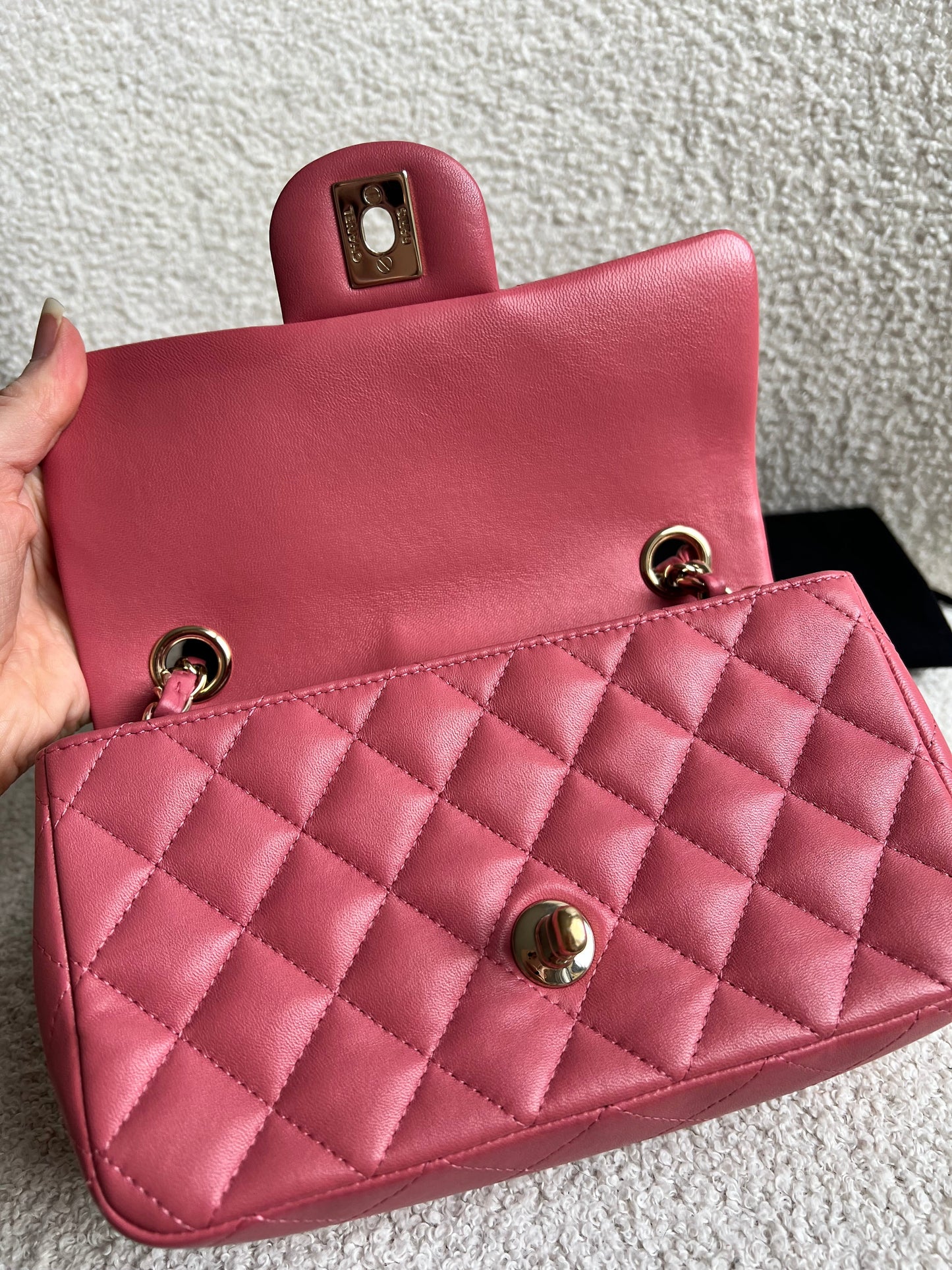 Chanel Mini Rectangular Classic Flap Valentines Day Edition in Pink Lambskin