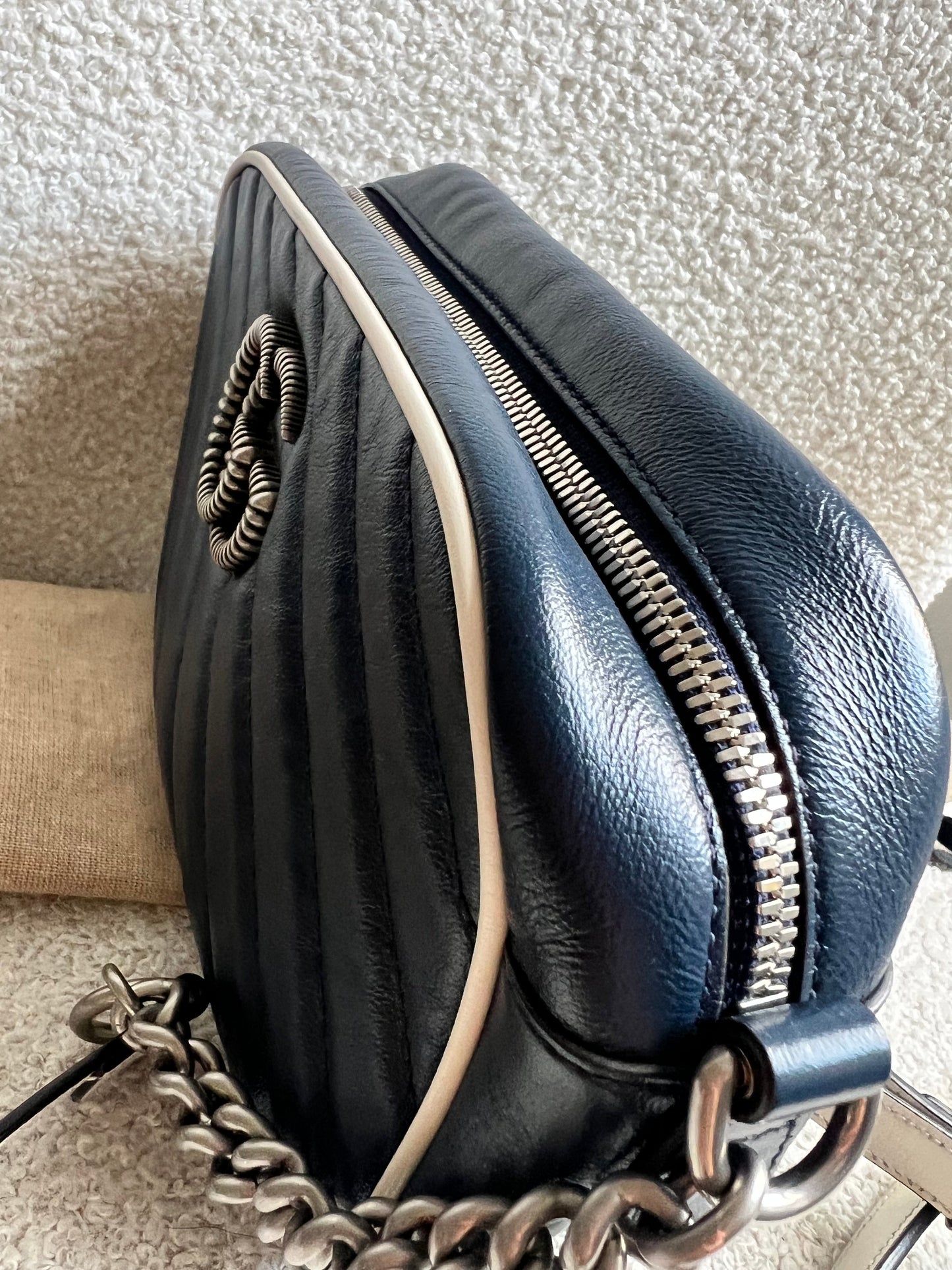 Gucci Torchon GG Navy Marmont Small Shoulder Bag