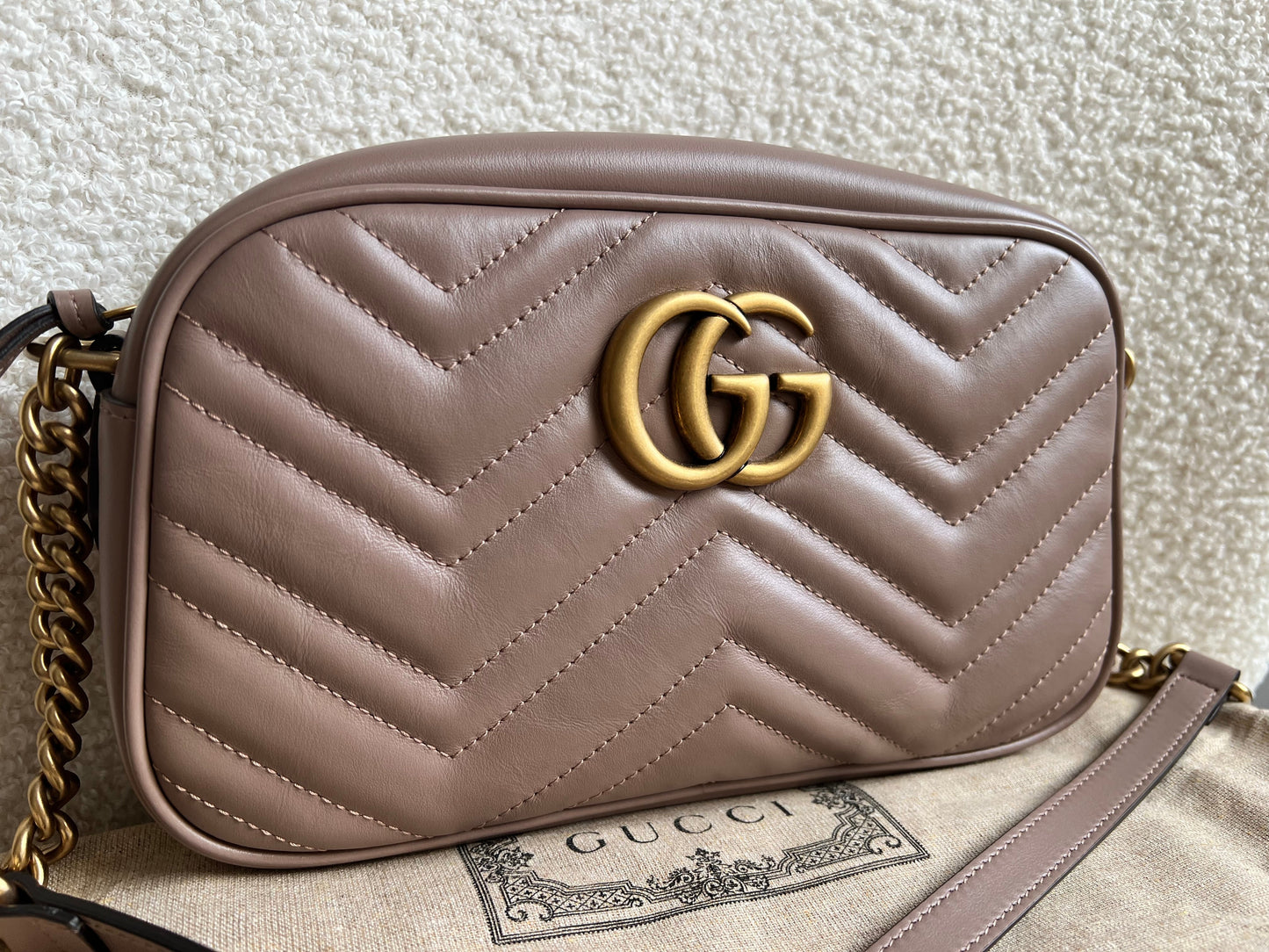 Gucci GG Marmont Porcelain Rose Small Shoulder Bag (RRP £1440)
