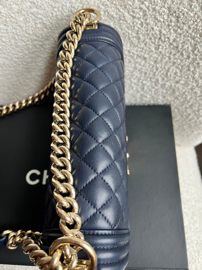 Chanel Navy Blue Lambskin Medium Boy Bag (RRP £5800)