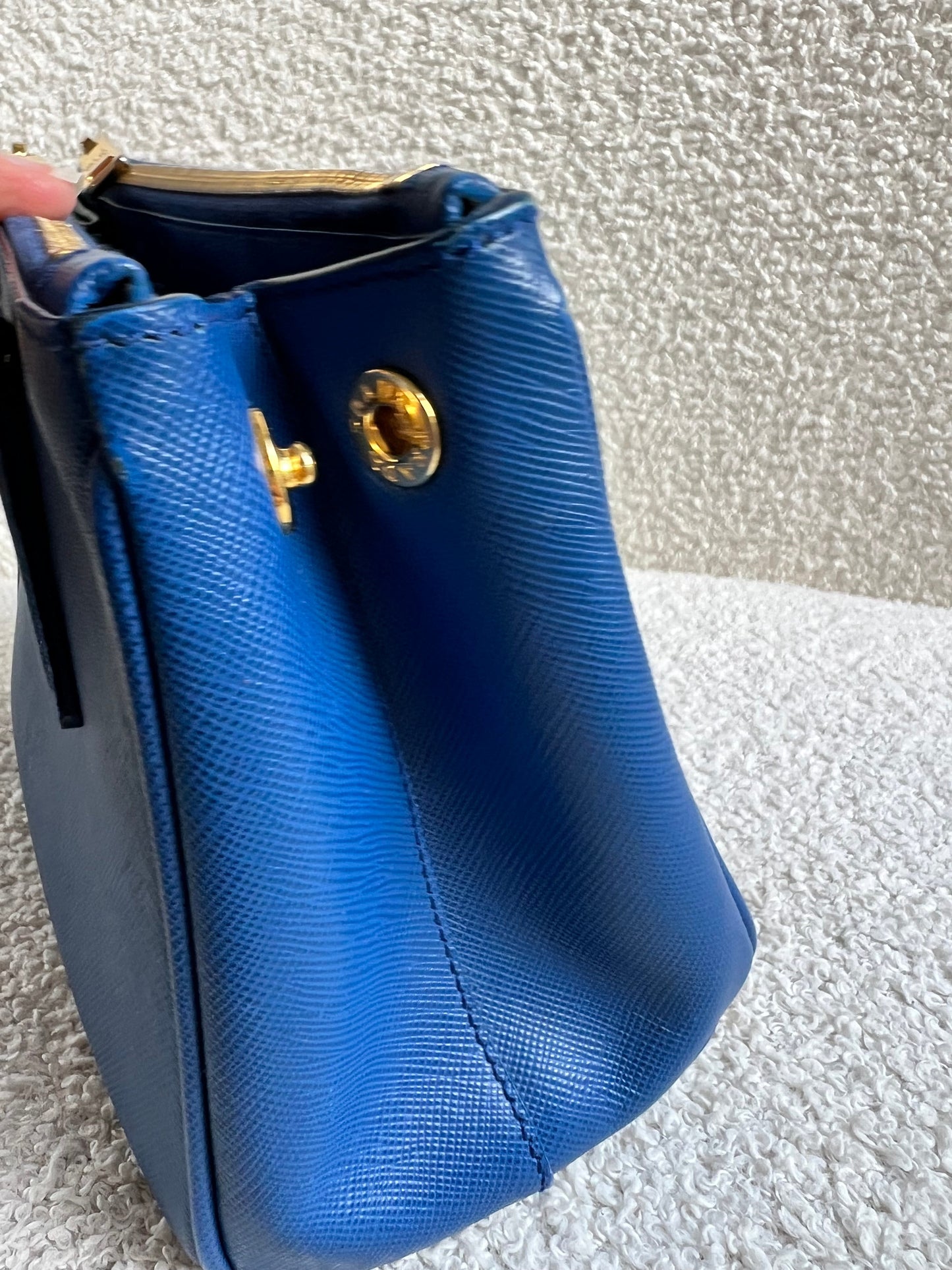 Prada Blue Saffiano Lux Leather Micro Double Zip Tote