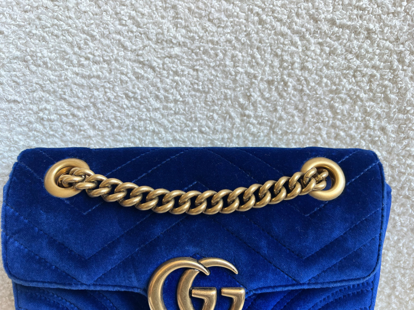 Gucci GG Blue Mini Velvet Marmont Mini Shoulder Bag