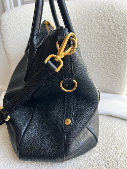 Prada Black Vitello Daino Leather Sacca 2 Manici Hobo Bag