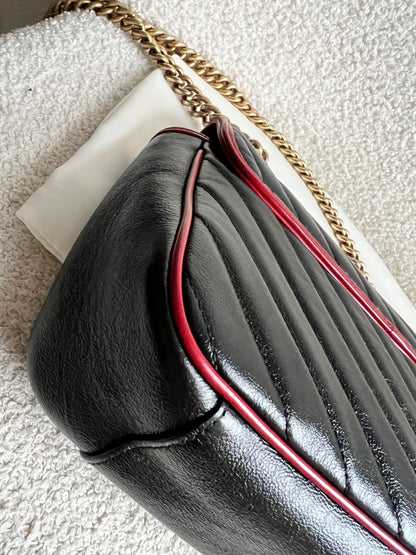 Gucci GG Black and Red Torchon Marmont Small Shoulder Bag