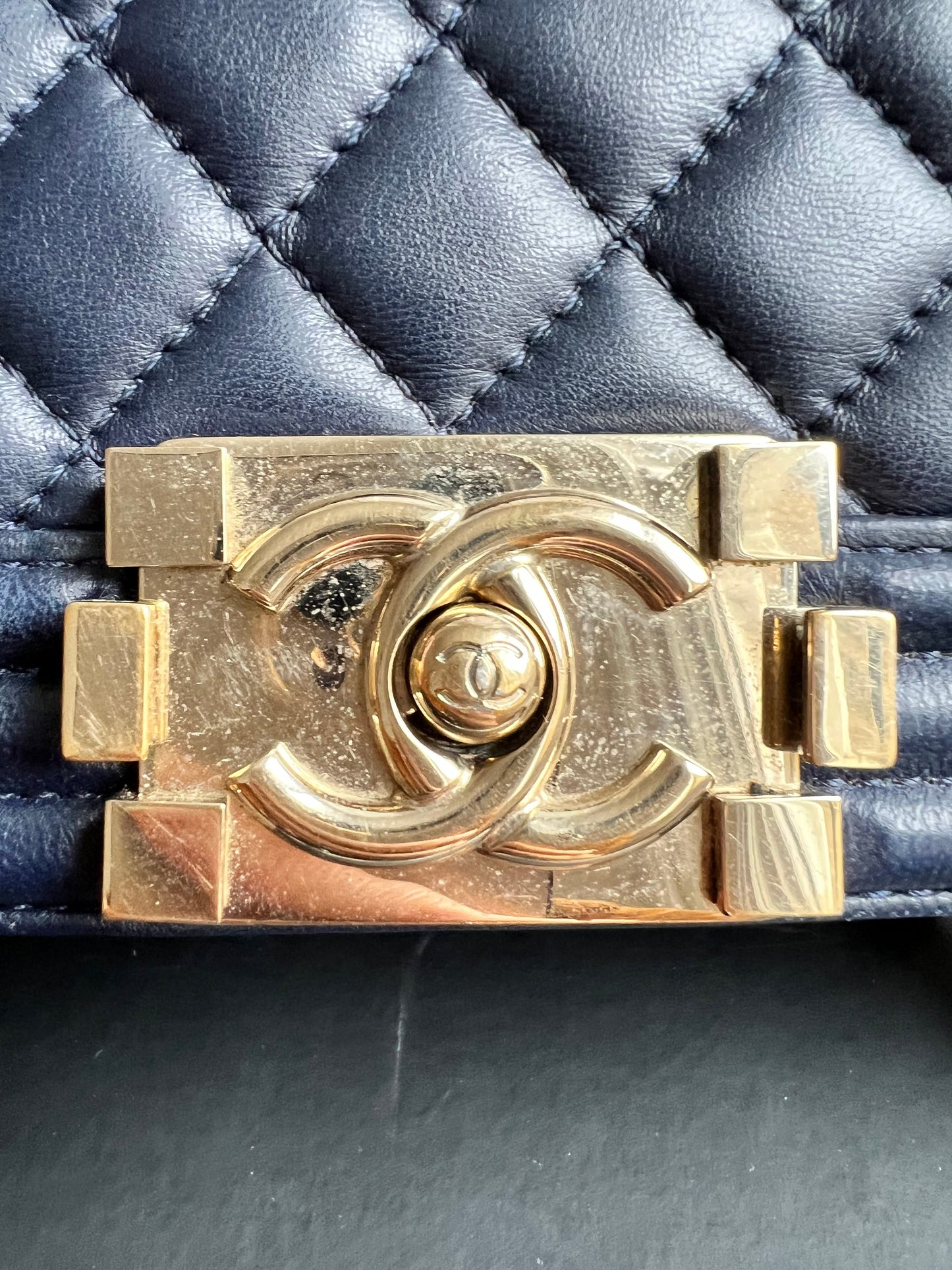 Chanel Navy Blue Lambskin Medium Boy Bag (RRP £5800)