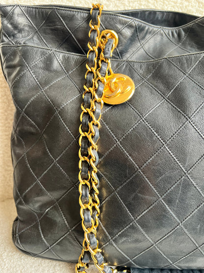 Chanel Vintage Black Lambskin Chain Tote with Gold Hardware