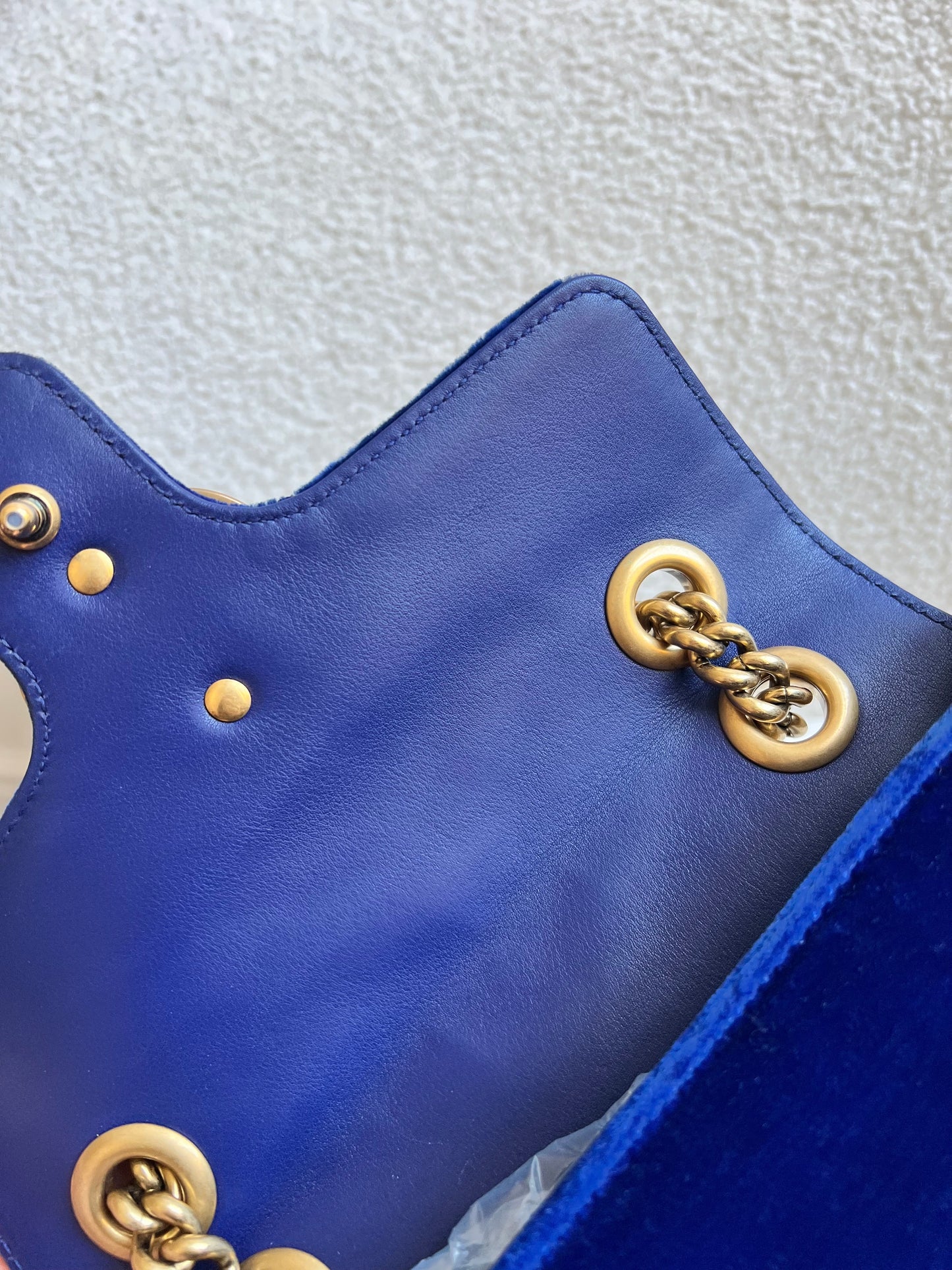 Gucci GG Blue Mini Velvet Marmont Mini Shoulder Bag