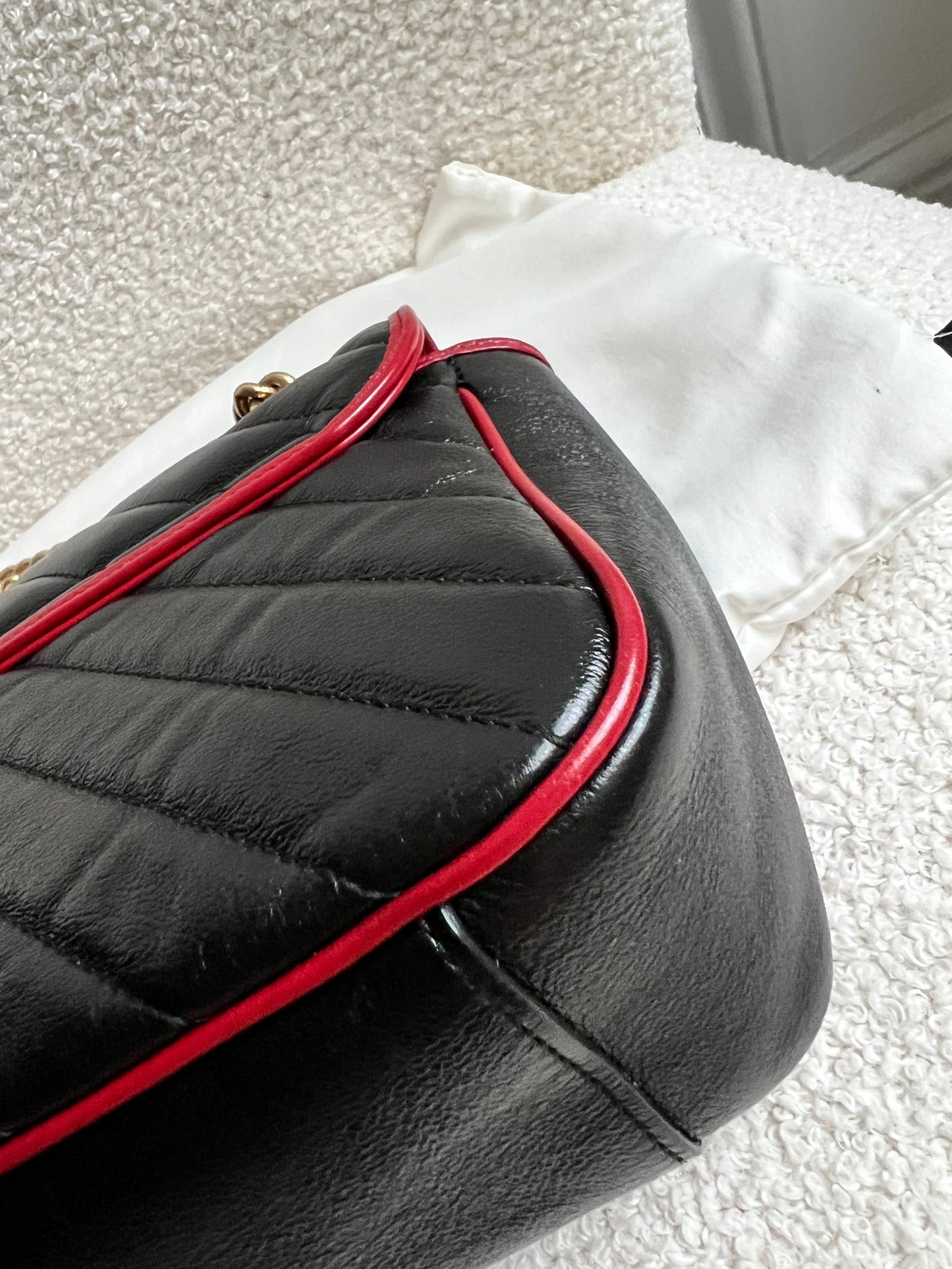 Gucci GG Black and Red Torchon Marmont Small Shoulder Bag