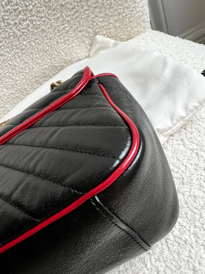 Gucci GG Black and Red Torchon Marmont Small Shoulder Bag