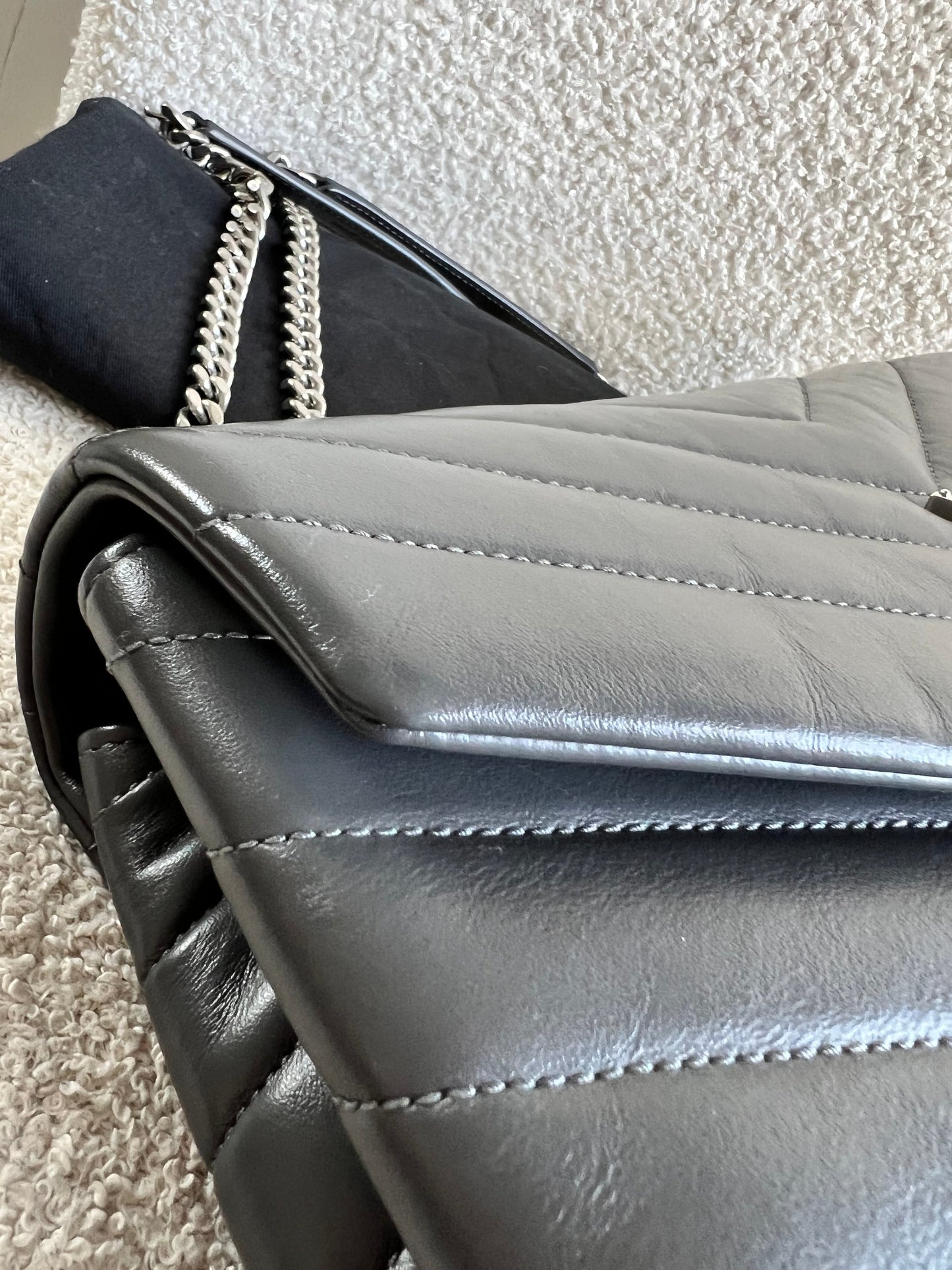 Yves Saint Laurent (YSL) Medium Grey Lou Lou Silver Hardware