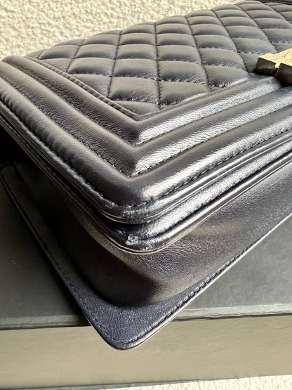Chanel Navy Blue Lambskin Medium Boy Bag (RRP £5800)