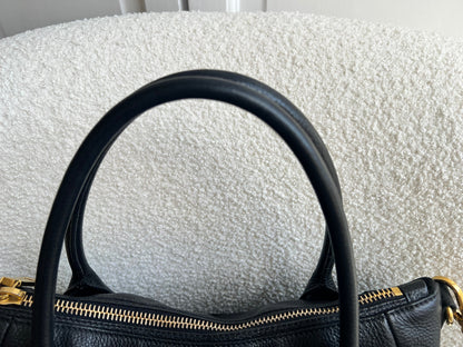 Prada Black Vitello Daino Leather Sacca 2 Manici Hobo Bag