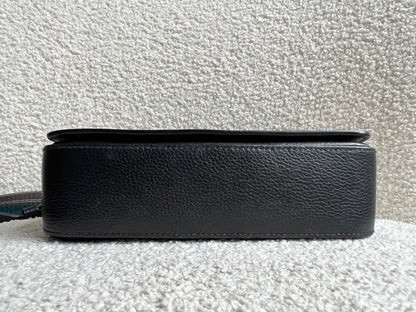 Prada Vitello Phoenix Black Small Leather Crossbody Bag Web Stripe Strap