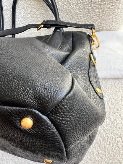 Prada Black Vitello Daino Leather Sacca 2 Manici Hobo Bag