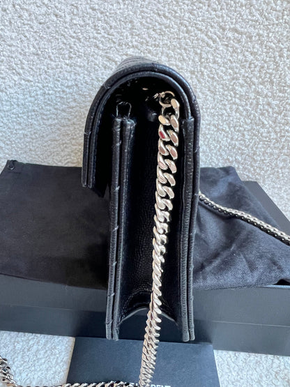 Yves Saint Laurent (YSL) Black Cassandra Envelope Chain Wallet (RRP £870)