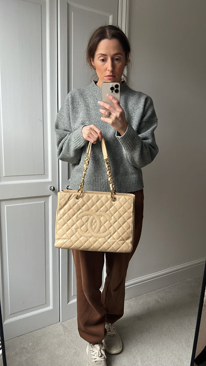 Chanel Beige Caviar Grand Shopper Tote gold hardware (GST)