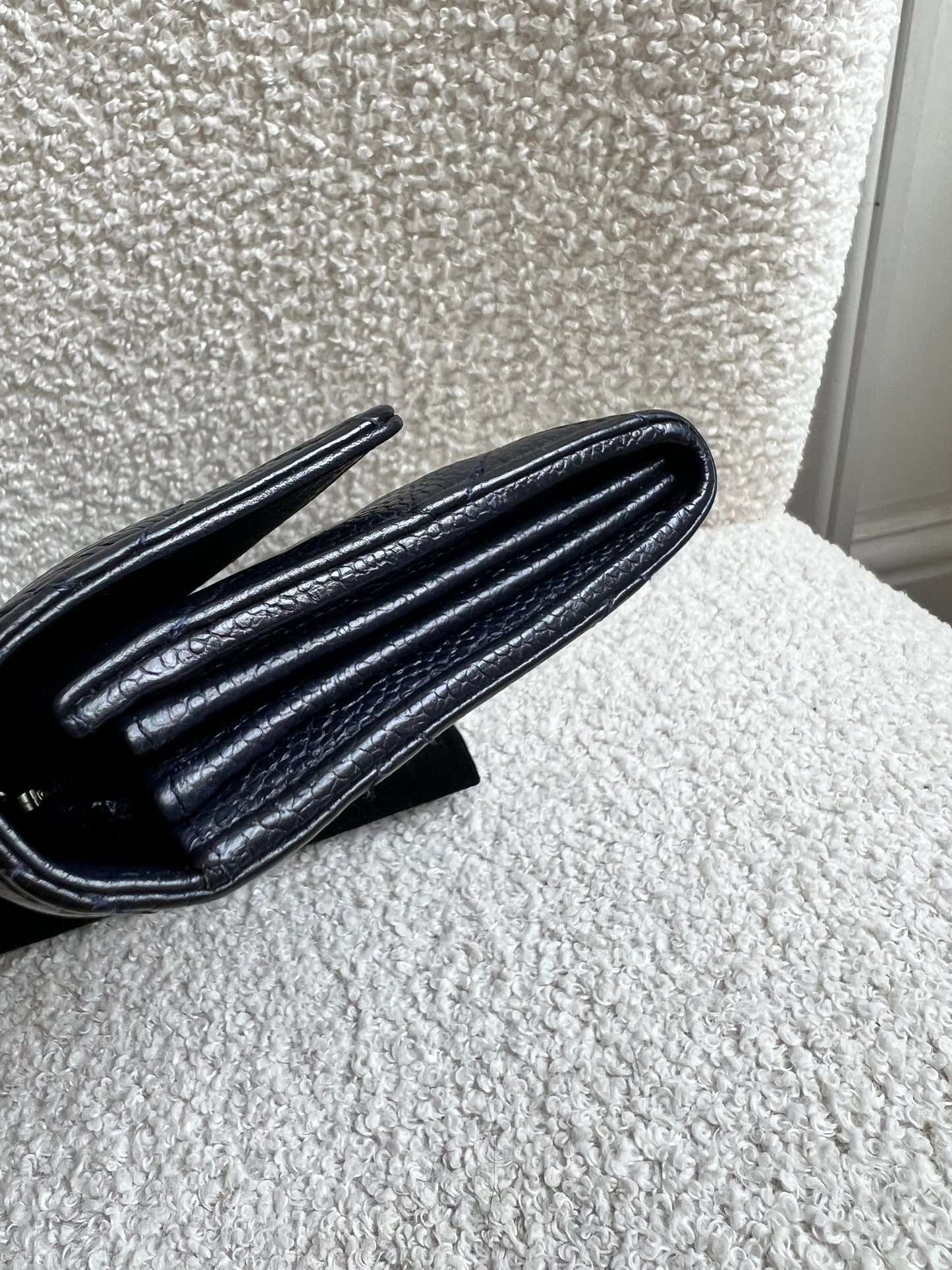 Chanel Navy Caviar Flap Wallet with silver Hardware