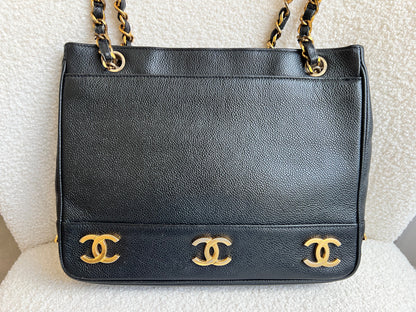 Chanel Vintage Black Caviar Chain Tote with 24k Gold Hardware