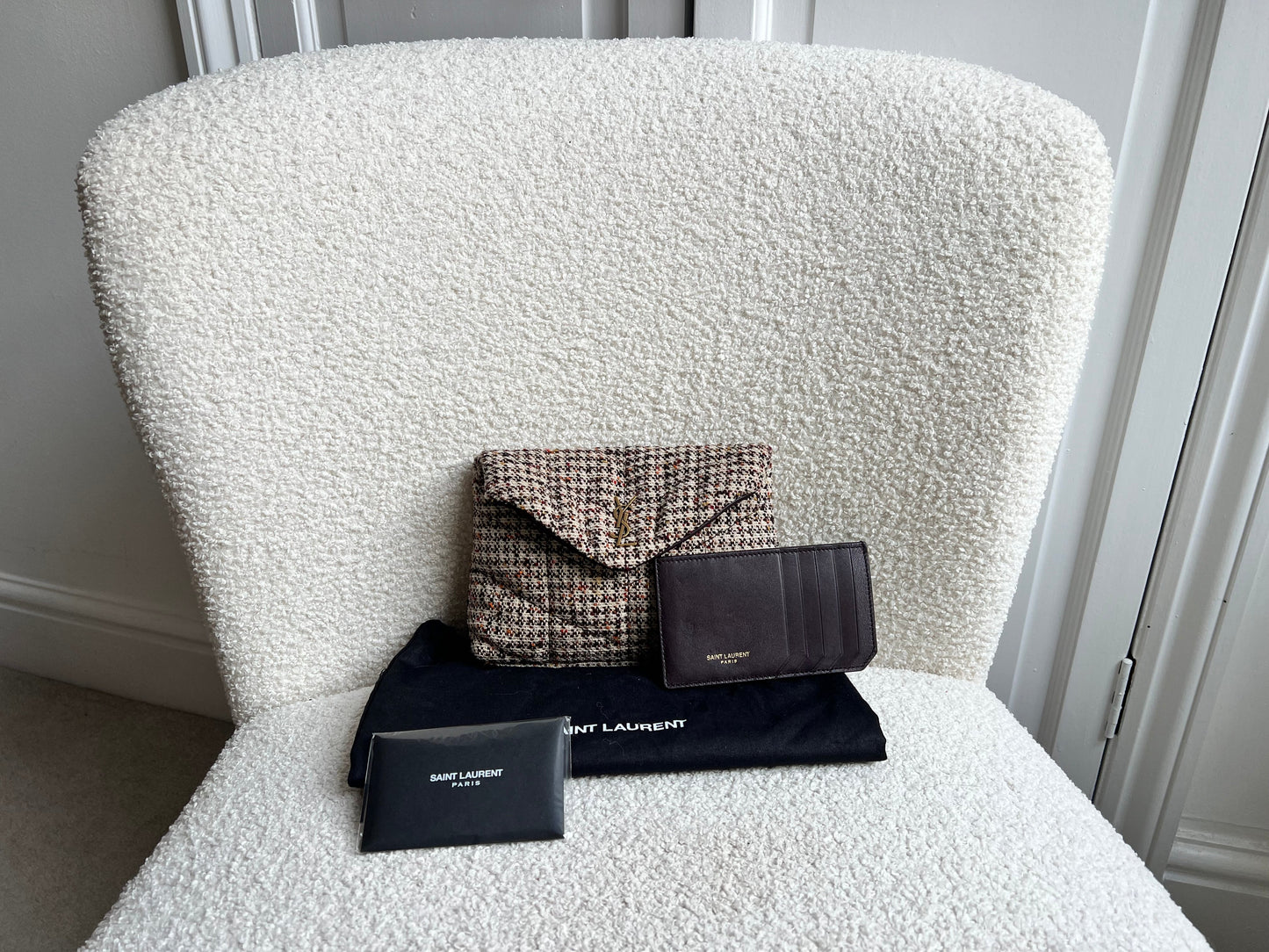 Yves Saint Laurent (YSL) Puffer Clutch Pouch in Tweed (RRP £710)