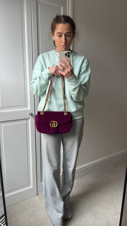 Gucci GG Fuchsia Velvet Marmont Small Shoulder Bag (RRP £1490)