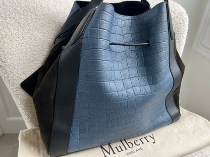 Mulberry Pale Navy Matte Croc, Silky Calf and Suede Millie Tote (£1,095)