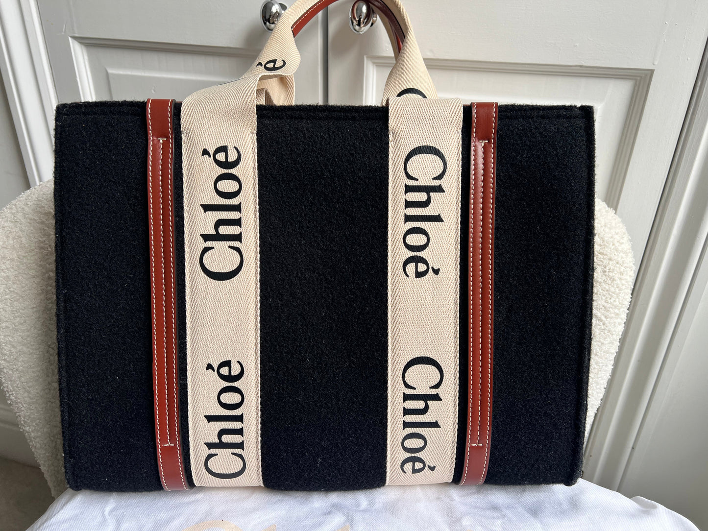 Chloe Medium Black Wool Woody Tote Bag