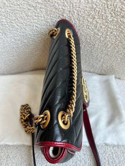 Gucci GG Black and Red Torchon Marmont Small Shoulder Bag