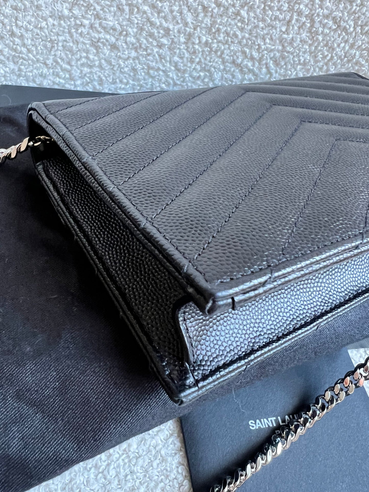 Yves Saint Laurent (YSL) Black Cassandra Envelope Chain Wallet (RRP £870)