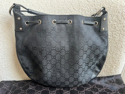 Gucci Black GG Canvas Drawstring Shoulder Bag