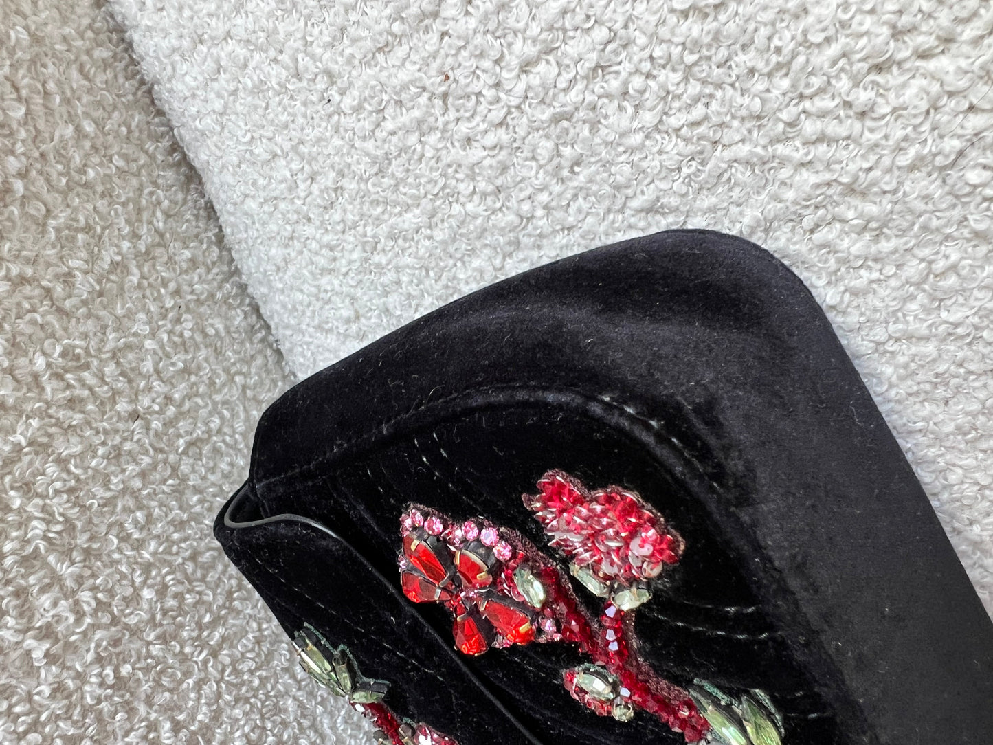Gucci GG Black Velvet Embellished Marmont Mini Shoulder Bag