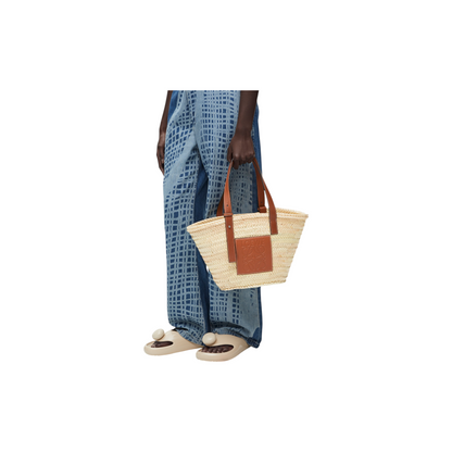 Medium Basket bag in palm leaf and calfskin