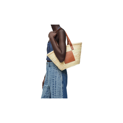 Medium Basket bag in palm leaf and calfskin