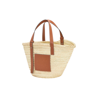 Medium Basket bag in palm leaf and calfskin
