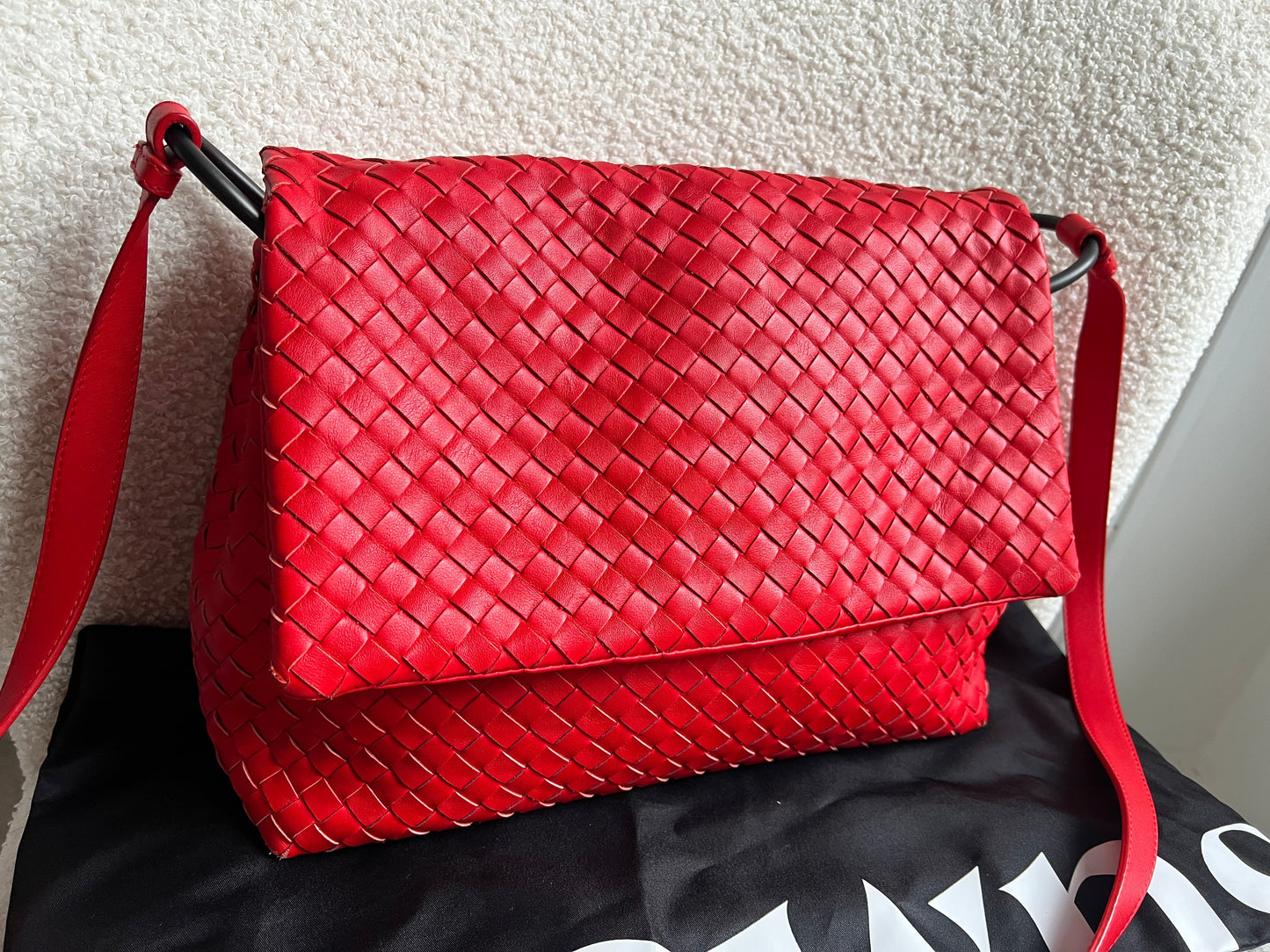 Bottega Veneta Red Intreciatto Flap Shoulder Bag