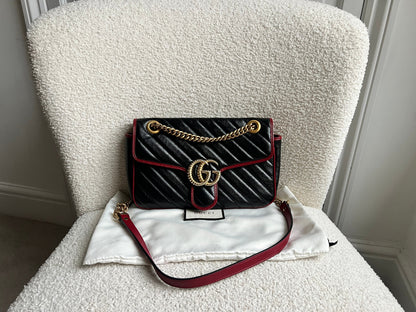 Gucci GG Black and Red Torchon Marmont Small Shoulder Bag