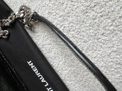 Yves Saint Laurent (YSL) Black Croc Medium Sunset with Silver Hardware (RRP £2,200)