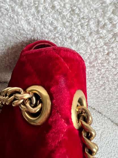 Gucci GG Mini Red Velvet Marmont Mini Shoulder Bag (RRP £1295)