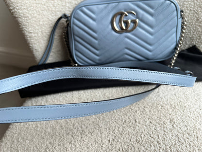 Gucci GG Pale Blue Marmont Small Shoulder Bag (RRP £1440)