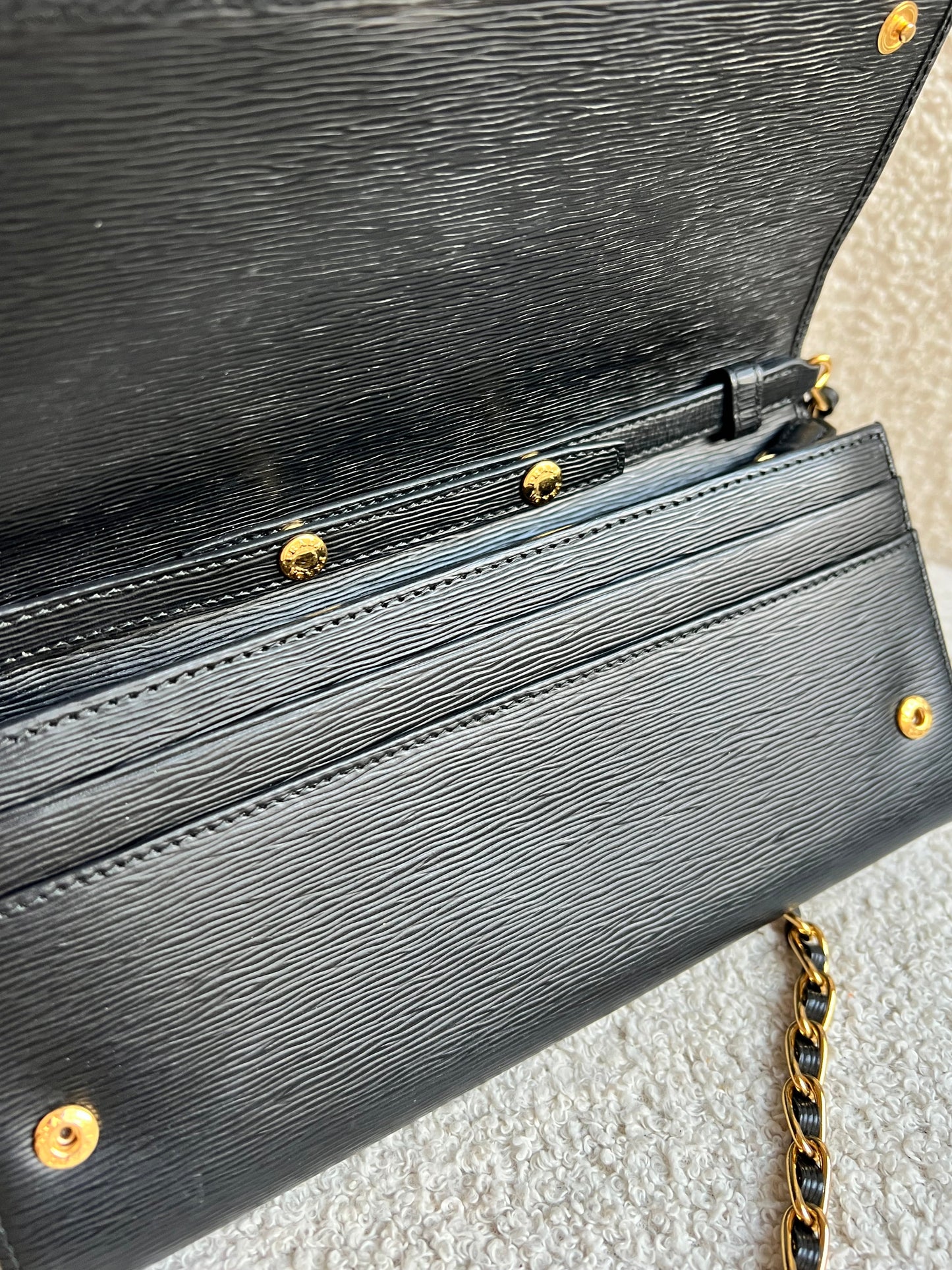 Prada Black Saffiano Wallet on Chain with Gold Hardware