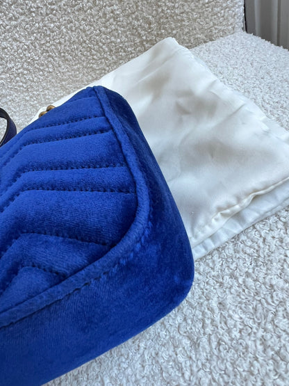 Gucci GG Blue Mini Velvet Marmont Mini Shoulder Bag