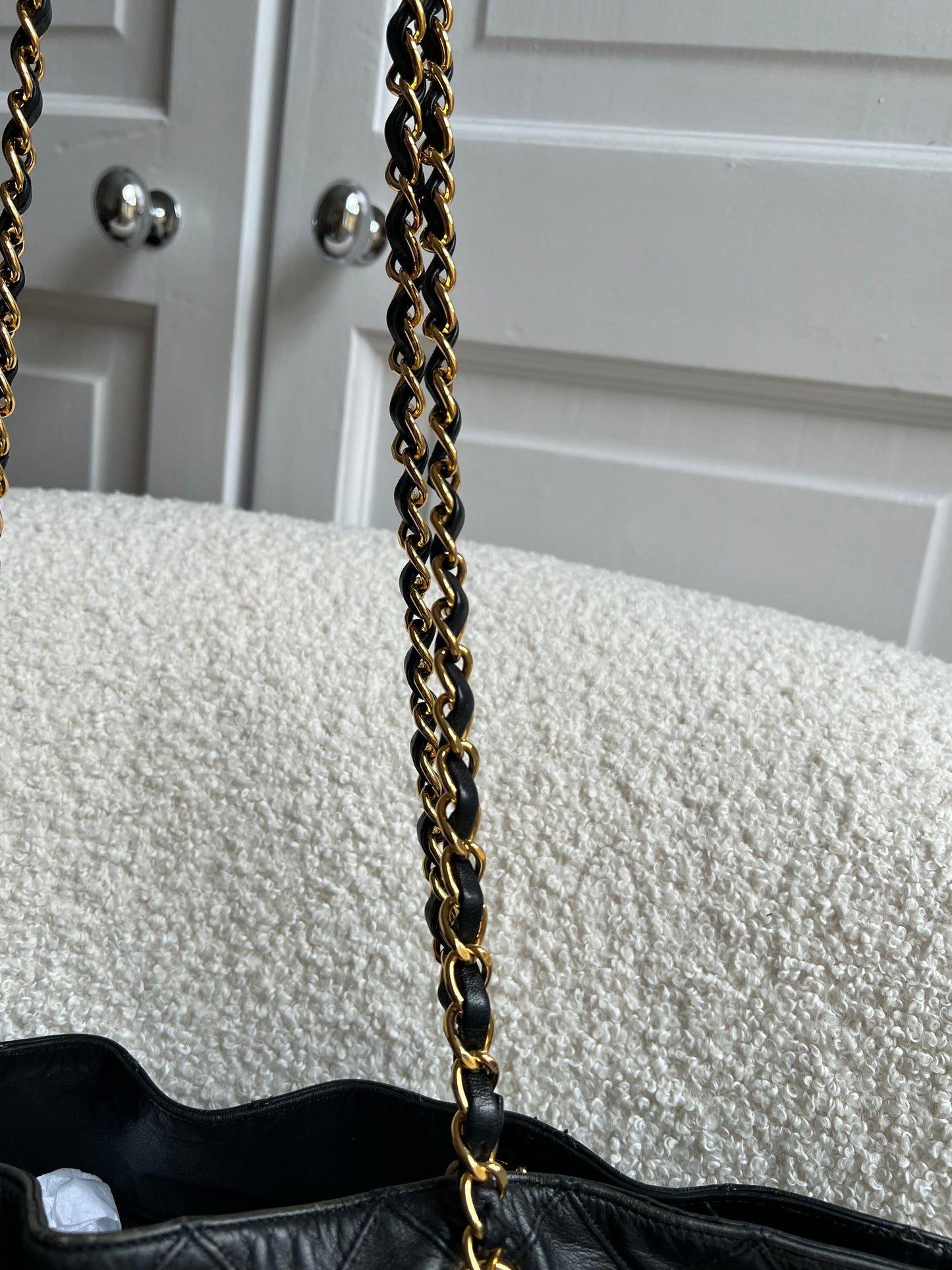 Chanel Vintage Black Lambskin Chain Tote with Gold Hardware