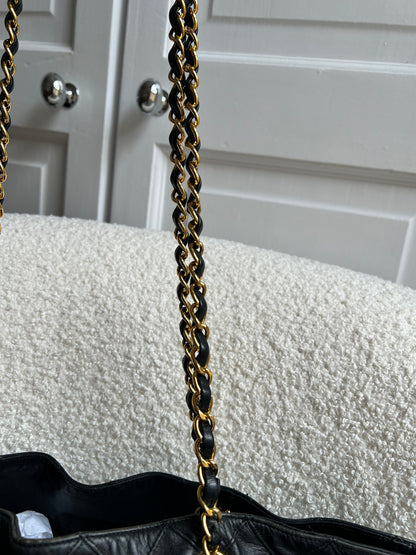 Chanel Vintage Black Lambskin Chain Tote with Gold Hardware