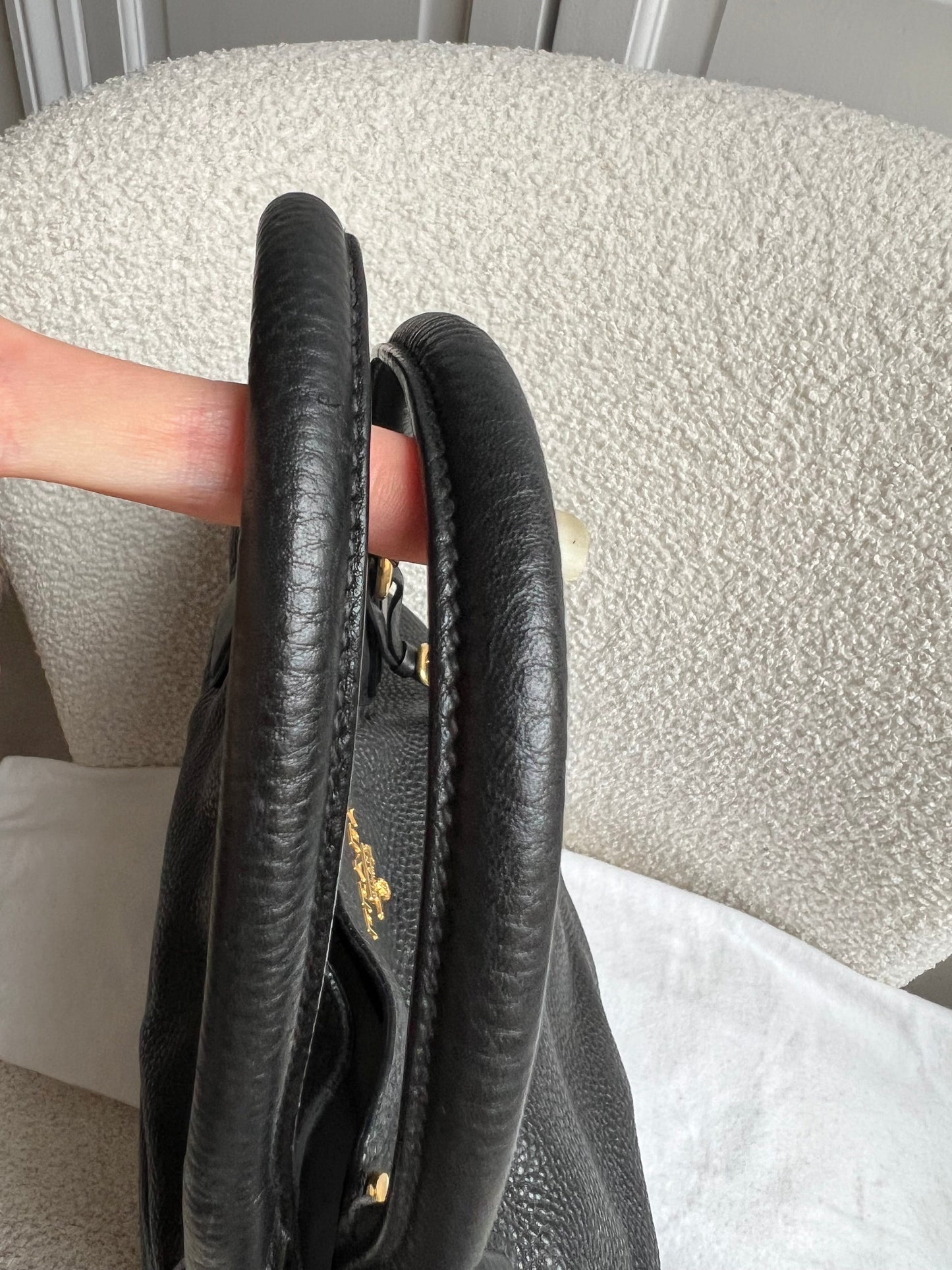Prada Black Vitello Daino Side Pocket Tote