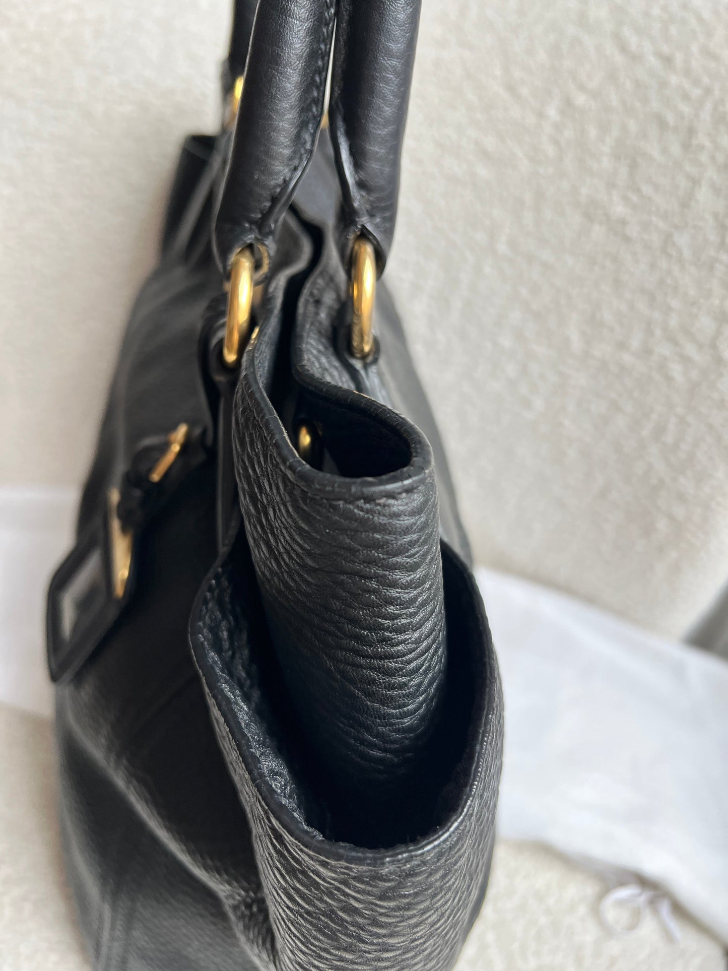 Prada Black Vitello Daino Side Pocket Tote